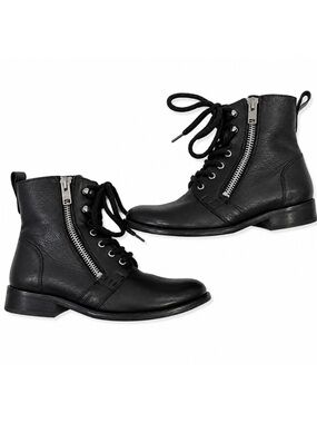 Men's Black Lace-Up Leather Ankle Boots with Side Zip. Vintage.
